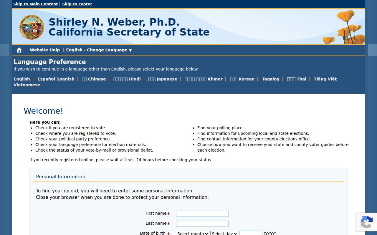 Monterey County voter registration lookup on California My Voter Status